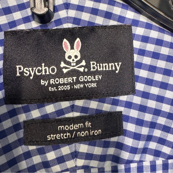 Psycho Bunny Shirt Men’s Sz 16 1/2 X 33 Button Up Shirt Long Sleeve Blue/White - Picture 6 of 8